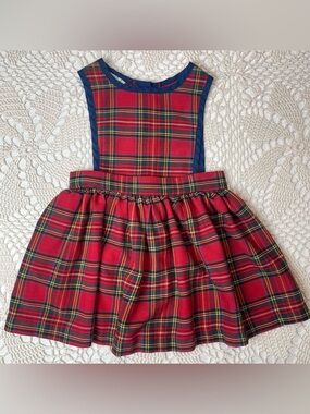Vintage 1980s Willow Girl 4 Years Red Plaid Jumper Dress